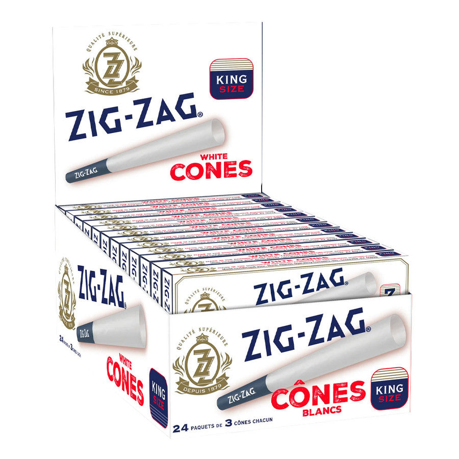 ZIG-ZAG WHITE KING SIZE CONES 3 PACK DISPLAY