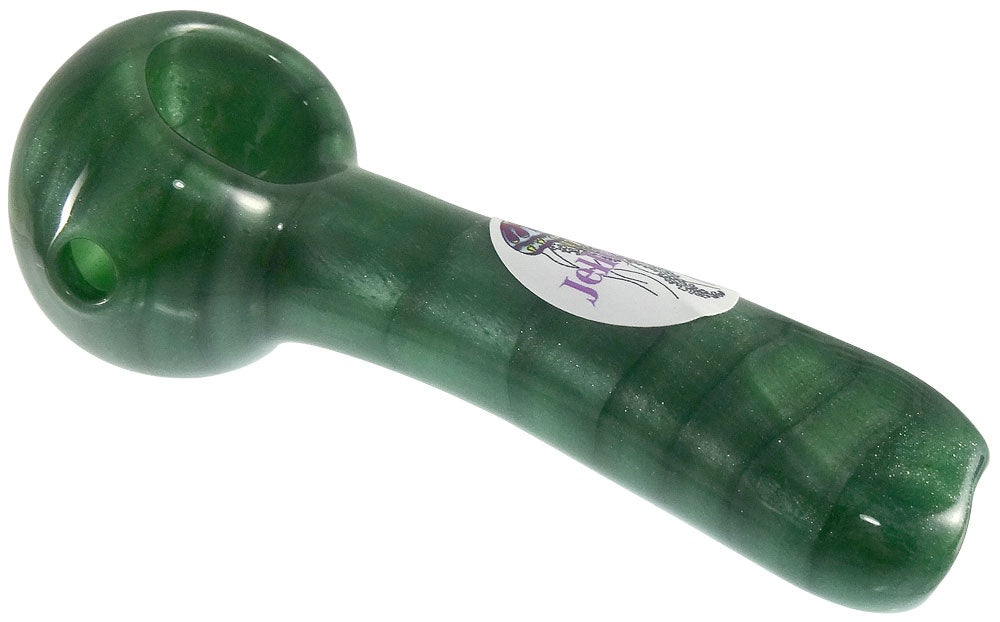 SPARKLY GREEN - 4" SPARKY GREEN W/ FLAT MOUTHPIECE BY JELLYFISH GLASS