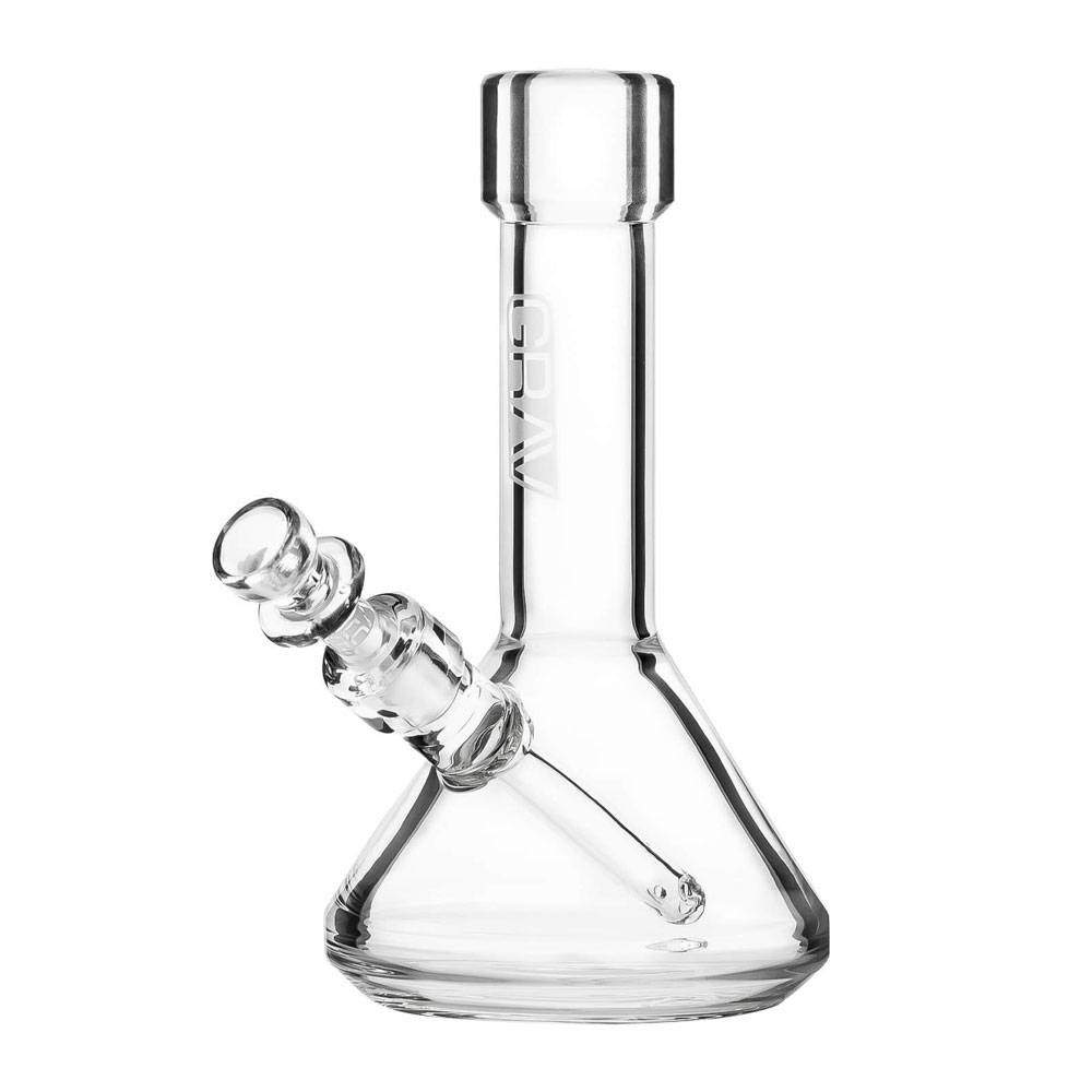 The mini GRAV Beaker Water Pipe is 6" tall and made on 25mm tubing. Its fission downstem diffuses smoke through water and is fixed inside the pipe to prevent damage.The beaker comes ready to use with a 10mm GRAV Cup Bowl and functions best with approximately 1.25" of water.