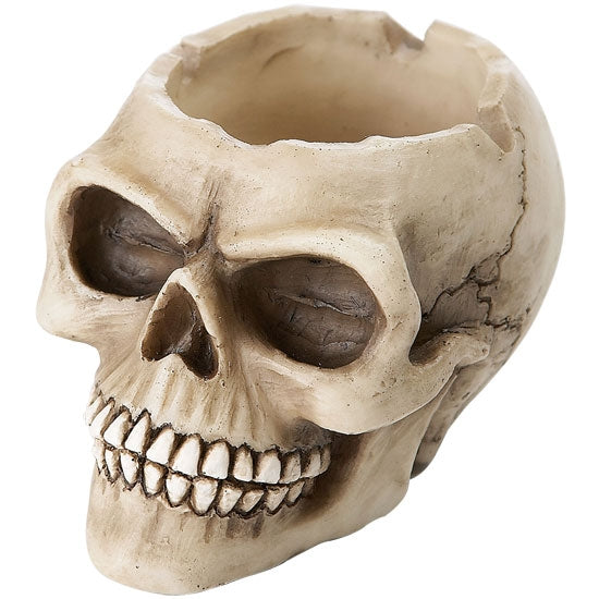 This 3 ' poly resin creepy skull makes a nice deep ashtray or bowl.  Add this to your creepy collection or have on hand for Halloween. 