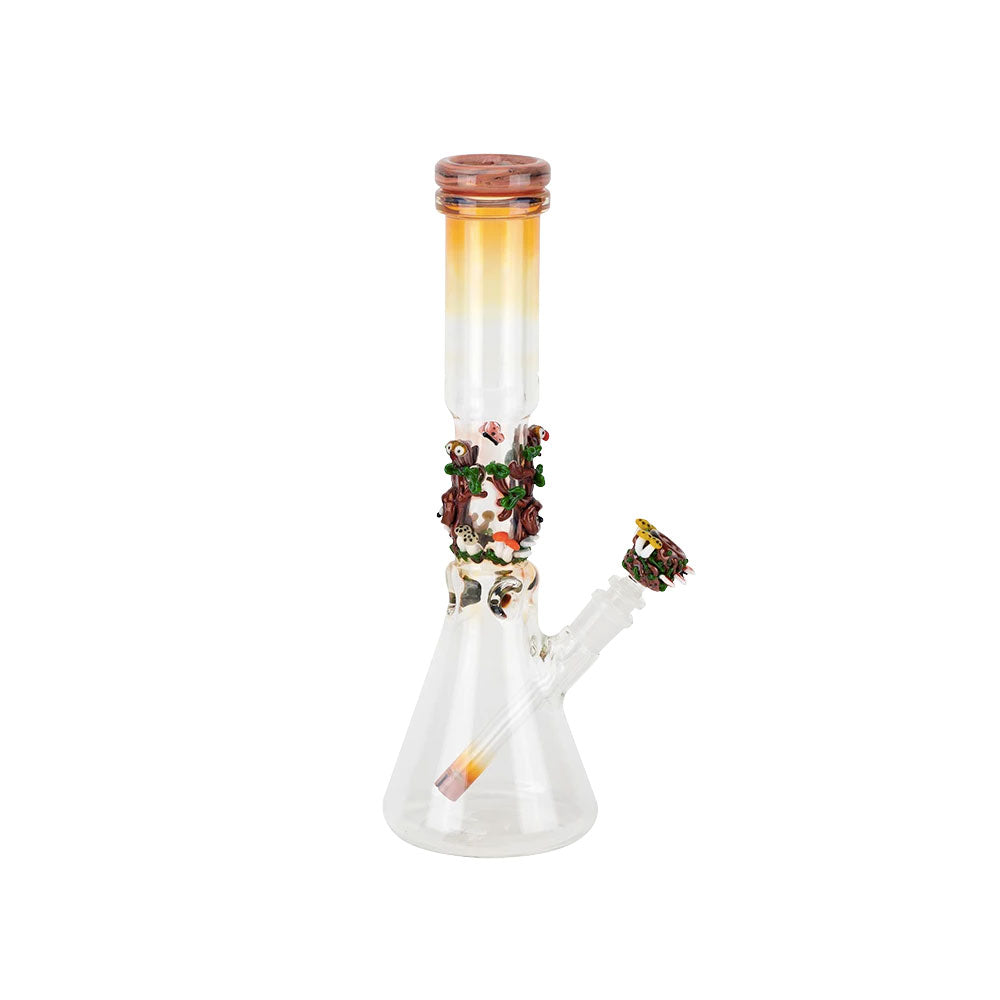 The Flagship Hooties Forest beaker water pipe from Empire Glassworks is your one way ticket to the wilderness. Standing 14" tall, one rip from this glorious water pipe will leave witnesses thinking they came in contact with and enchanted forest. The Hooties Forest water pipe comes with a 14mm herb bowl but can be turned into the ultimate dab station by adding a Banger and Carb C