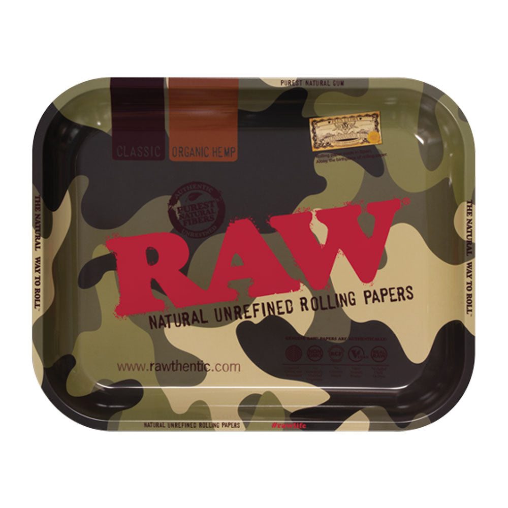 What tray? Hide your tray among your plants. Just don’t forget where you put it. What you can’t disguise is the quality of this large rolling tray made with thick metal, curved sides and a smooth nonstick rolling surface in this fun camo design. RAW genius! The rolling tray has curved edges and high sides to keep your herbal material and accessories contained in one place while you roll. The large size measures 13.4” x 10.9” x H 1.2”.