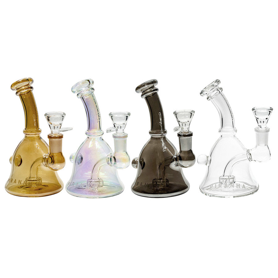 Piranha Bell dab rigs unique shape features a widened base and bell-shaped dome. These powerful bongs are made of high-quality borosilicate glass to withstand high temperatures. The design creates a pressure loop that keeps water flowing while efficiently diffusing hot smoke to enhance vaporization.