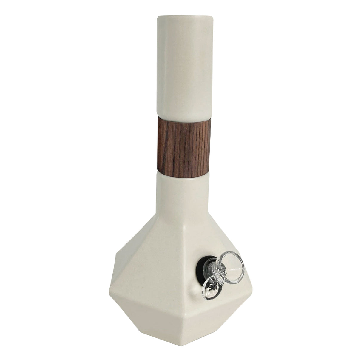 The Mahuta Water Pipe by Oak & Earth Creations is a striking piece that will compliment the home of any modern cannabis consumer. This gorgeous pipe is handcrafted in Tucson, Arizona.  Salvaged wood from Ontario is used around the neck of the pipe to highlight the ice-catch. The fusion of wooden accents on this functional ceramic piece makes the Mahuta a unique pipe that's a pleasure to use and own. 