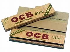 OCB ORGANIC HEMP KING SLIM PAPER SIZE: 45 x 109 mm 32 LEAVES PER PACK 24 COUNT BOX Unbleached organic hemp papers 100% Natural Arabic Gum - VEGETARIAN - GM FREE Recycled packaging, printed using eco-friendly vegetable inks