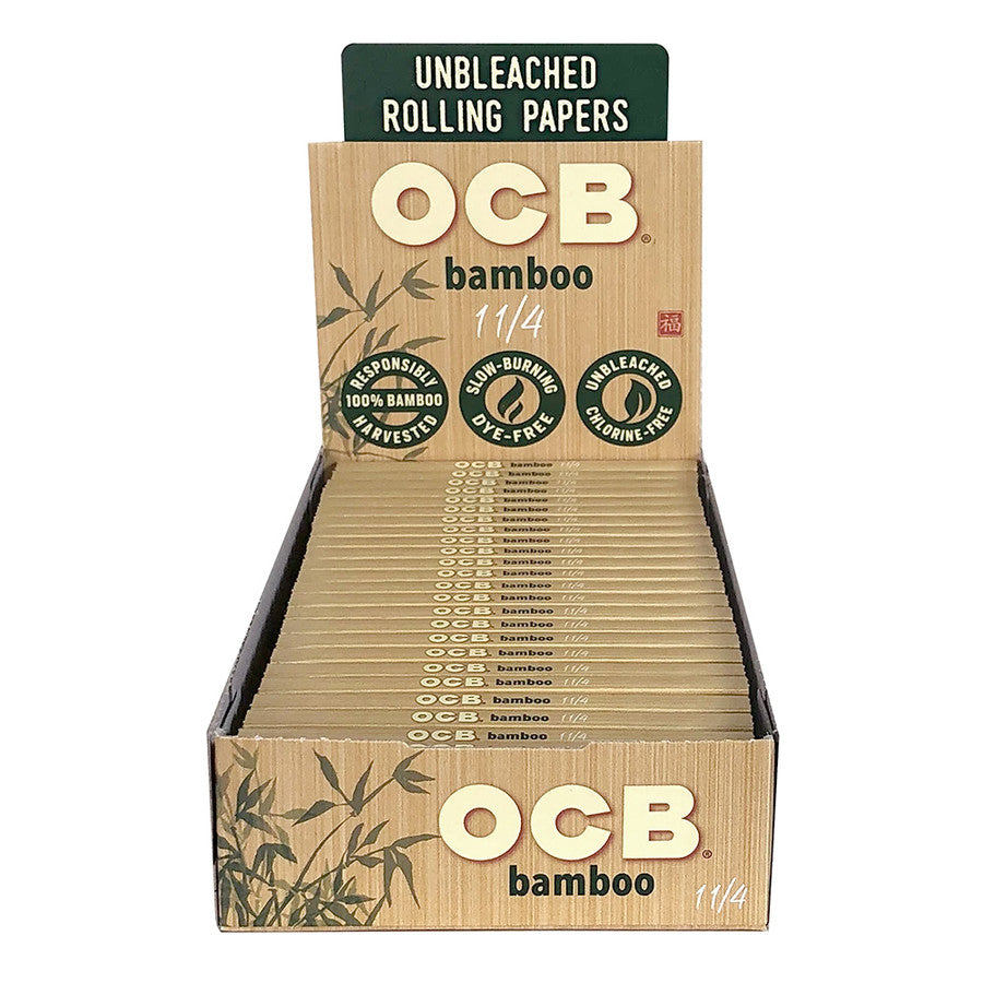 OCB BAMBOO ROLLING PAPER 1 1/4 - 50 SHEETS PER PACK - 25 PACKS PER BOX  OCB Bamboo rolling papers are a great choice because they are derived from 100% responsibly harvested bamboo fibres.