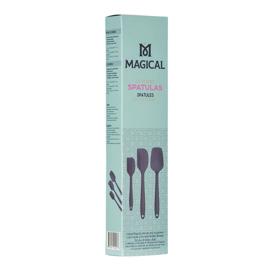 The versatile Magical Spatulas 3-Pack is perfect for all your mixing, scraping, flipping, and serving needs! Crafted from 100 percent pure silicone, these spatulas combine ergonomic design with flexibility and strength for maximum performance and durability. Comfort handles provide a firm, non-slip grip. Silicone construction means maximal heat resistance, easy cleaning, and a sleek, modern look. 
