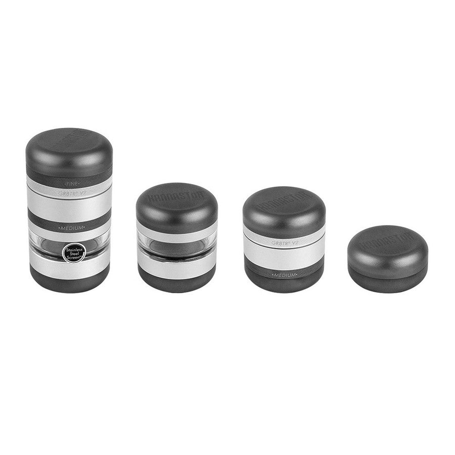 The GR8TR V2 5pc includes both Vape and Standard Easy Change Grinder plates, top lid bonus storage and all the modularity to break it down for the “On the Go” user. The GR8TR is Modular by design, allowing the GR8TR to be assembled and configured in many ways, the choice is yours. Not interested in sifting? Remove the sifting chamber to create a perfect 3pc GR8TR. 